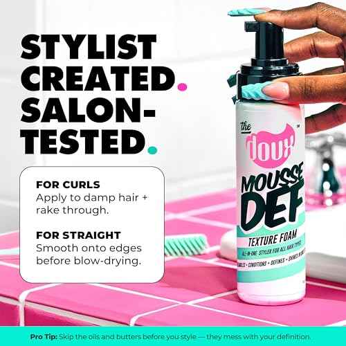 The Doux Multi-Use Mousse for Curly Hair Mousse Def Texture Foam for Styling, Curl Definition, Volume & Shine ? Curl Cream Alternative for Textured Hair & Natural Hair Styles