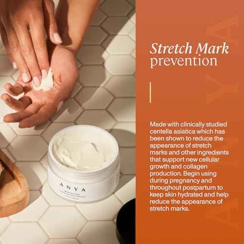ANYA Body Butter, 5oz - Stretch mark repair and prevention lotion. Dermatologist-tested, Breastfeeding Safe ultra-rich cream, keeps skin hydrated postpartum. Essentials Gifts Baby Shower Gifts