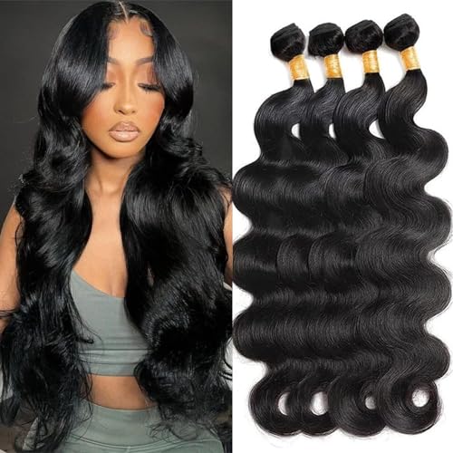 Body Wave Bundles Human Hair 16 18 20 22 Inch Human Hair Bundles 100% Unprocessed Brazilian Virgin Quick Weave 4 Bundle Human Hair Extensions for Black Women Natural Color