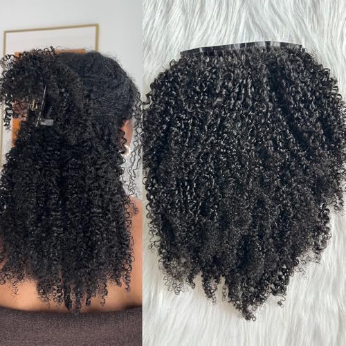 Kinky Curly Clip in Hair Extensions Real Human Hair Seamless PU Clip ins Hair Skin Weft 7pcs/set 120g 18inch for Black Women