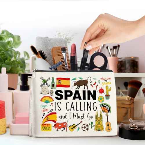 Spain Souvenirs Cosmetic Bag - Spain Travel Gifts for Women Girls Zipper Makeup Pouch Small Makeup Bag (1Pcs)