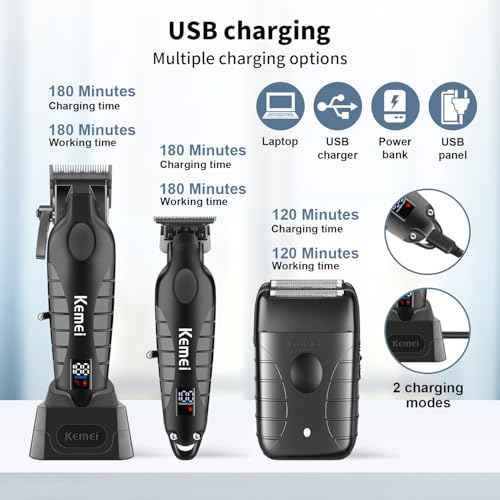 KEMEI Professional Hair Clippers for Men, Cordless Barber Clippers Set and Trimmers Kit, Rechargeable Electric Foil Shaver & Beard Trimmer, Men's Facial Grooming, Hair Cutting Tools, Gifts for Men