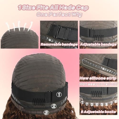 Closure Bob Wig Human Hair Chocolate Brown Glueless Wigs Human Hair Pre Plucked Pre Cut Short Glueless Wig Middle Part Curly Bob Wig Water Wave Lace Frontal Wigs Human Hair For Black Women 14Inch