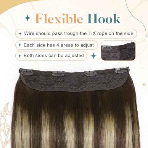 Sindra Wire Hair Extensions Real Human Hair 14Inch 70g Balayage Medium Brown Mix Caramel Blonde Fishing Line Extensions With Adjustable Clips Wire14#4/27/4
