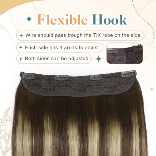 Sindra Wire Hair Extensions Real Human Hair 18Inch 85g Balayage Medium Brown Mix Caramel Blonde Fishing Line Extensions With Adjustable Clips Wire18#4/27/4