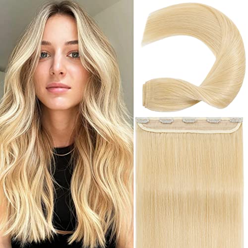 S-noilite Clip in Hair Extensions Human Hair Clip in Human Hair One Piece/5 Clips/3/4 Full Head Standard Weft Clip in Extensions 100% Remy Human Hair Straight 22"-55g (#613 Bleach Blonde)
