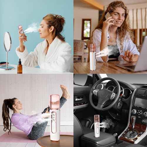 withthesun Nano Facial Mister, Cool Mist Face Steamer with 2 Spray Nozzle, USB Rechargeable, Visual Water Tank, Nano Mister for Eyelash Extensions, Skin Care, Daily Makeup, Deep Hydrating-Pink