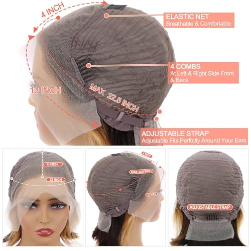 16 Inch Omber Bob Wig Human Hair 13x4 HD Transparent Lace Front Wigs 180 Density Straight 4/27 Highlight Wig Short Bob Wig Human Hair