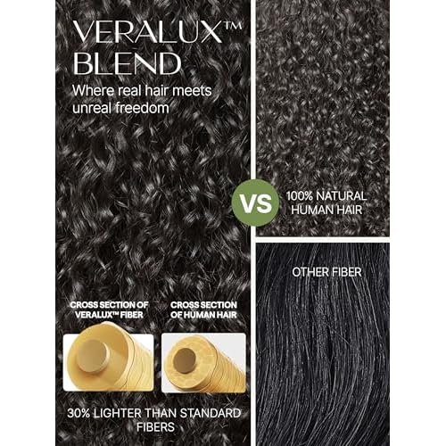 Frodio Curly Half Wig 26 Inches Veralux¢â Fiber Blend Human Hair 3 in 1 Shaggy Waves Flip Over Drawstring Wig 200% Density Glueless Wigs Natural Black Ready to Go Headband Wig for Women