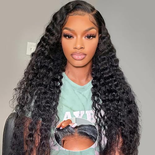 Wear and Go Glueless Wigs Human Hair Pre Plucked Pre Cut for Beginners Deep Wave Lace Front Wigs Human Hair Upgraded No Glue Ready To Wear 4x4 Lace Closure Glueless Wigs for Women 18 Inch