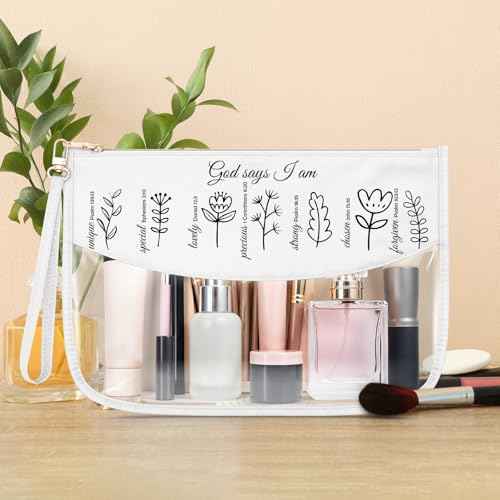 Christian Gift for Girl Clear Makeup Bag Inspirational Gifts for Women Friends Religious Bible Verse Present for Mom Her Friend Cosmetic Bag Birthday Easter Baptism Faith Present Travel Pouch