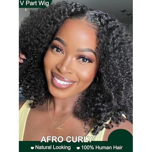 KLAIYI EasiContour V Part Wig Human Hair 4C Kinky Curly Glueless Wear And Go Clip In Half Wig Upgrade Upart Wigs for Black Women No Leave Out No Glue Beginner Friendly Natural Color Ready to Go 14Inch