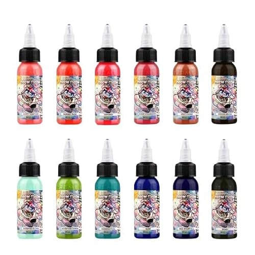 XTREME Ink Meow Meow Signature Tattoo Ink Set ? 12 Professional Colors for Illustrative, Anime & Contemporary Styles ? Vibrant Warm & Cool Tones ? Smooth Saturation (Set of 12, 0.5 oz)