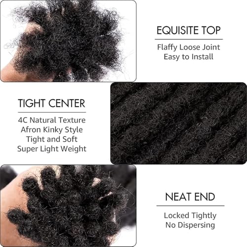 Dreads Extensions for Men Women Loc Extensions Human Hair Dreadlock Extensions 0.6 cm 14 Inch 30 Strands Handmade Permanent Locs Extension Natural Black Soft Locs Hair Extensions Can be Dyed Bleached