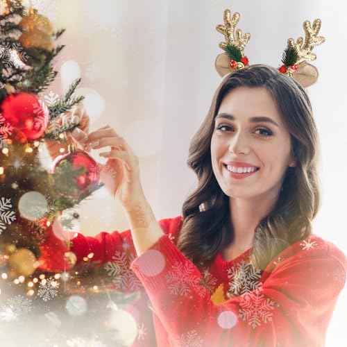 Christmas Headbands Glitter Christmas Elk Antlers Headband Cute Christmas Head Boppers Party Gift Christmas Costume Party Accessories for Women and Girls£¨Gold£©
