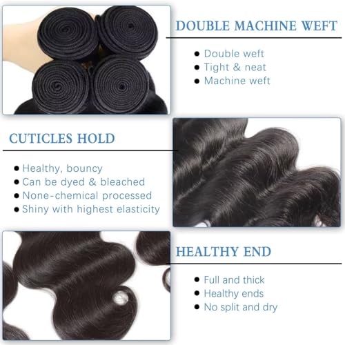 12A Human Hair Bundles 34 Inch Body Wave Bundles Human Hair 100% Unprocessed Brazilian Virgin Weave 1 Bundle for Women Natural Black Real Body Wavy Human Hair Extensions