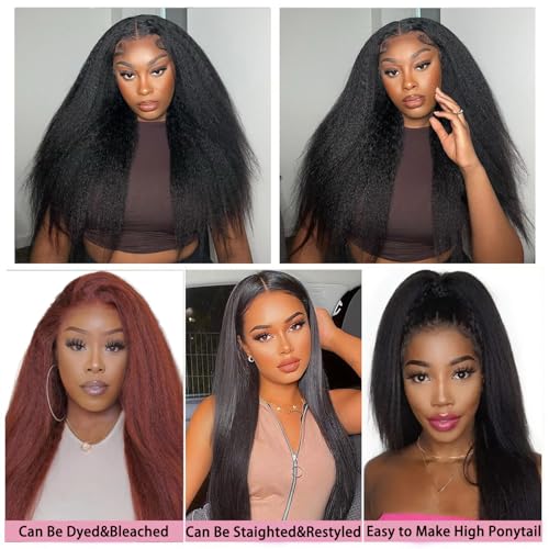 Kinky Straight Bundles Human Hair 18 20 22 Inch Yaki Straight Bundles Real Human Hair Bundles 100% Unprocessed Brazilian Hair Deals Kinkycurly Human Hair Extensions Quick Weave Natural Black
