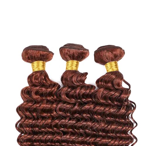 Auburn Deep Wave Human Hair Color 33 Reddish Brown Deep Curly Wet and Wavy Bundles Double Weft Brazilian Copper Red Hair Extensions Silky and Soft for Women (18 20 22 inch 3 Bundles)