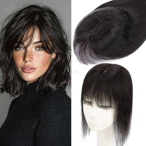 Rich Choices Hair Toppers for Women Real Human Hair 100% Human Hair Toppers for Women Clip in Silk Base Remy Hair Topper 7 Inch onyx