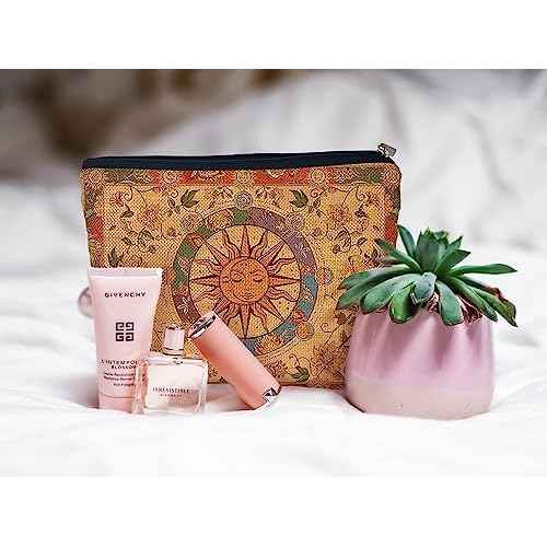 Ayxvt Boho Makeup Bag,boho cosmetic bag,Sun and Moon Makeup Bag,Hippie Flower Pouch Floral Cosmetic Bag, Boho Gifts for Women Teen Girls