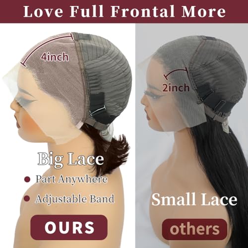 LICHANG Human Hair Wig Chocolate Brown Lace Front Bob Wigs Human Hair 200% Density 13x4 HD Transparent Lace Front Straight Short Bob Wigs for Women Wigs Baby Hair Natural Hairline 14 Inch