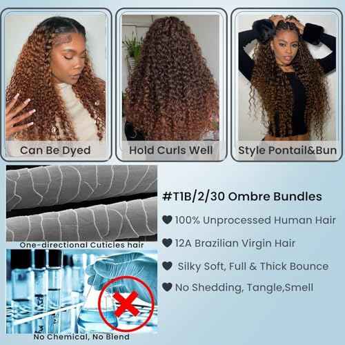 Body Wave Human Hair Bundles 18 20 22 Inch 3 Bundles Ombre Brown Highlight P4/30 Soft Bouncy Flowing Natural Hair Extensions for Women
