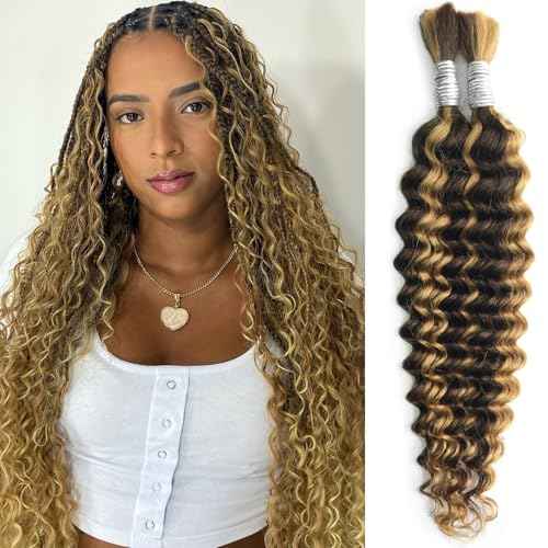 26 Inch Human Braiding Hair 4/27 Deep Wave Bulk For Boho Braids 100g Highlight Blonde 100% Curly Human Hair Wet And Wavy Water Wave Micro Braids
