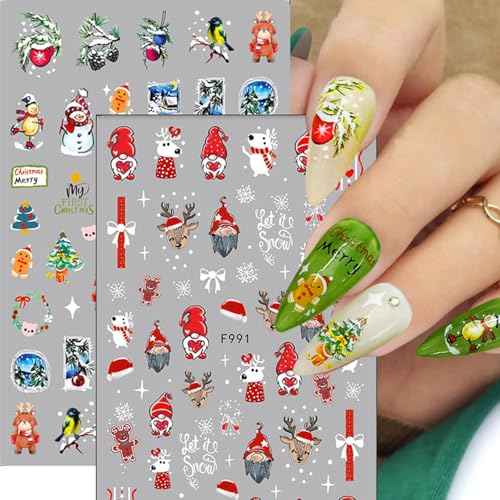 Christmas Nail Art Stickers 3D Self-Adhesive Christmas Nail Decals Santa Claus Snowflake Gnome Winter Pegatinas U?as Nail Supplies for Women Girls Holiday DIY Nail Decoration Accessories 6 Sheets