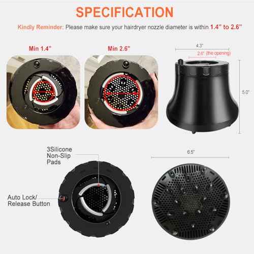 Hair Diffuser, Hair Dryer Diffuser Attachment for Curly and Natural Wavy Hair, Professional Blow Dryer Diffuser, Adjustable from 1.4 Inch to 2.6 Inch