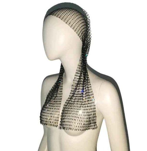 Women Mesh Rhinestone Headbands Glitter Hollow Out Hairbands Crystal Headscarfs Wrap for Rave Party Festival Nightclub