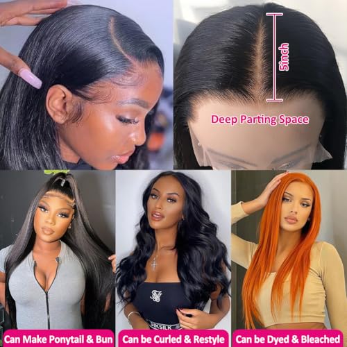 Subella 12A HD Lace Front Wigs Human Hair Pre Plucked Hairline with Baby Hair 180 Density 13x5 Brazilian Straight Human Hair Wigs for Black Women Natural Black Color (14inch)
