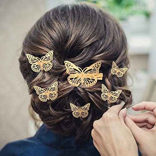 24 Pieces Halloween Butterfly Hair Clips Metal Butterfly Hair Clamps Metallic Hollow Butterfly Hairpins Clips Hair Accessories for Women Girls Weddings Bride, 2 Styles and 2 Sizes (Gold)