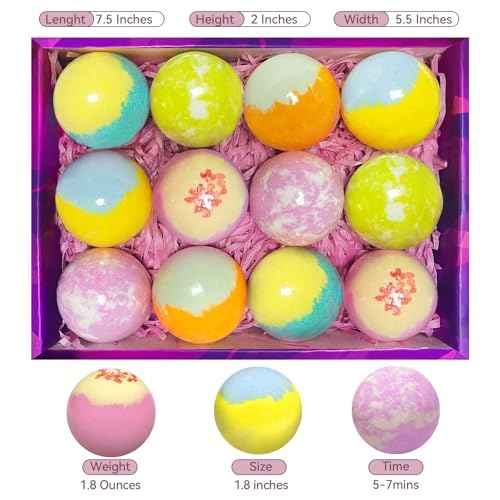 Bath Bombs for Women, 12pcs Relaxing Bath Bomb Gift Set, Rich Fizzies in Essential Oils Shea Butter Sea Salt for Bubble SPA, Perfect Self Care Gift for Girls Wife Mother Her