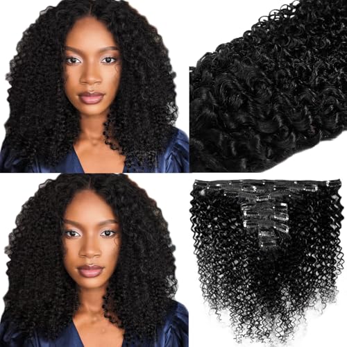 Curly Human Hair Clip in Extensions Brazilian Virgin For Women Soft Double Weft Natural Black Color 3B 3C Kinky Curly Clip Ins 8Pcs 4.23oz 16Inch