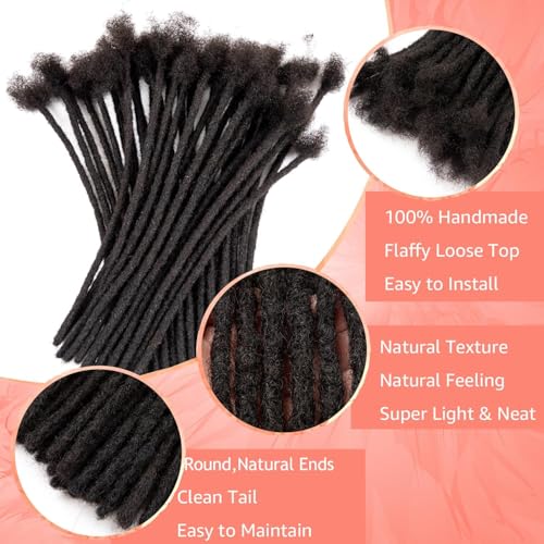 Teresa Small 0.4cm and Medium 0.8cm Width 100% Human Hair Dreadlock Extensions for Men/Women/Kids Full Hand-made Permanent Dread Locs Human Hair Can be Dyed and Bleached (16 Inch-20Strands)