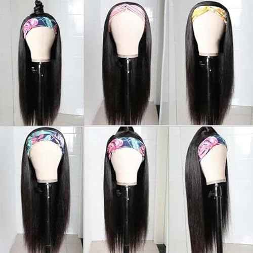 Headband Wig Human Hair Straight 18 inch None Lace Front Human Hair Wigs Machine Made Glueless Straight Headband Half Wigs for Black Women Natural Color