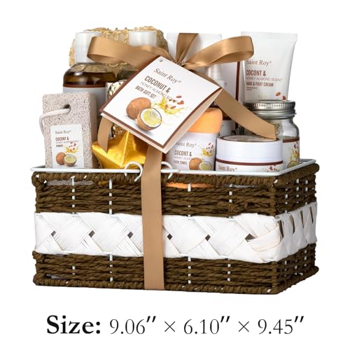 Spa Gift Basket Luxury Bath and Body Basket Set 17-Piece Coconut Honey Almond Christmas Gifts for Women Mom Her Large Luxury Home Spa Kit, Relaxing Self Care Pamper Gifts Birthday Bridal Shower Bath