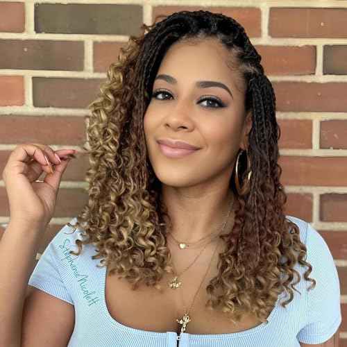 8 Packs Goddess Box Braids Crochet Hair for Black Women -14 Inch Crochet Braids Hair Bohomian Box Braid Crochet Hair Synthetic Braiding Hair (1B/30/27)