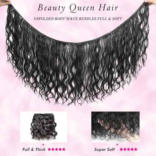 Beauty Queen 16A Body Wave Bundles Human Hair (20 18 16 Inch) 100% Unprocessed Brazilian Virgin Weave 3 Bundles Human Hair Full And Thick Remy Hair Extensions Natural Color for Women