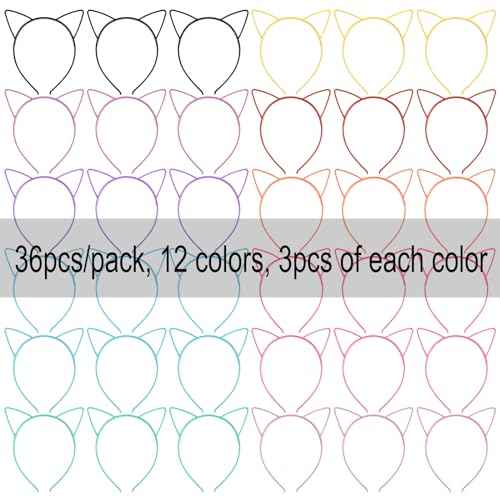 COCIDE 36Pcs Cat Ears Headbands Plastic Taylor Party Decorations Kitty Headbands for Gabby Party Favors Birthday Supplies for Women Halloween Hair Accessories Hair Hoops Costume