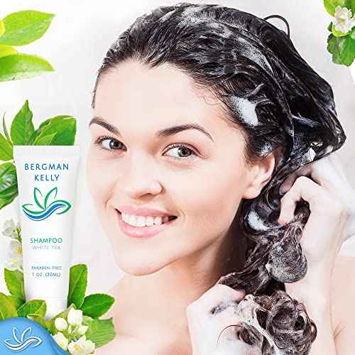 BERGMAN KELLY Hotel Toiletries Bundle (White Tea, 1 oz each, 200 Pieces) 4-Piece Set: 50 Rectangular Bar Soap, 50 Shampoo, 50 Conditioner & 50 Body Lotion - Bulk Mini Guest Amenities
