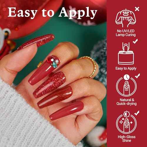 AZUREBEAUTY Christmas Dip Powder Nail Kit, 4 Colors Red Green Gold Glitter Dipping Powder System Liquid Set Recycling Tray, French Nail Art Base & Top Coat Activator DIY Salon.