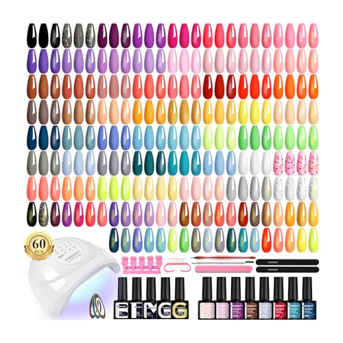 PHOENIXY 71 Pcs Gel Nail Polish Kit with U V Light, 55 Colours Gel Nail Kit with 5 Pcs Base Top Coat Manicure Starter Nail Polish Set Gifts for Women ST9019
