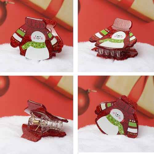 Christmas Hair Claw Clips for Girls Red Green Hair Clips Cute Snowman Hair Clip Christmas Hair Accessories for Women Pack of 4