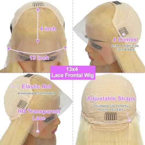Blonde Lace Front Wig - Human Hair, 13x4 Inches, 24 Inches Long, Body Wave, 180% Density, Pre-Plucked, Glueless, 613 Frontal