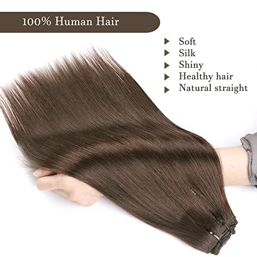 Clip in Real Human Hair Chocolate Brown Extensions 8 Pcs 120g Straight Remy Hair Extensions (4,20inch)