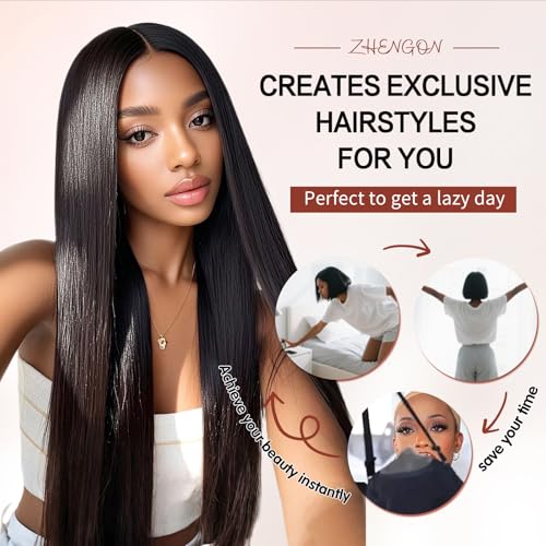 Glueless Wigs Human Hair Pre Plucked Pre Cut 6x4 Straight Lace Front Wigs Human Hair 24 Inch Hd Lace Front Closure Wigs for Women 180% Density Wear and Go Glueless Wig Ready to Wear Black
