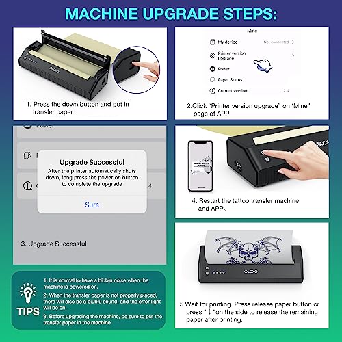VLOXO Wireless Tattoo Stencil Printer, Portable Tattoo Thermal Transfer Copier Cordless Bluetooth Tattoo Machine with 10pcs Transfer Paper for Android and iOS Phone Pad & Laptop