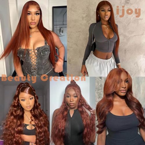ijoy Reddish Brown Human Hair Bundle Long Straight Human Hair Brazilian Virgin Human Hair 24 Inch Chocolate Color for Women (33#)