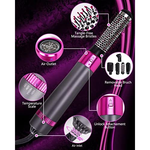 5 in 1 Hair Dryer Brush, Negative Ion Electric Hot Air Blow Dryer Brush Comb (black-red)